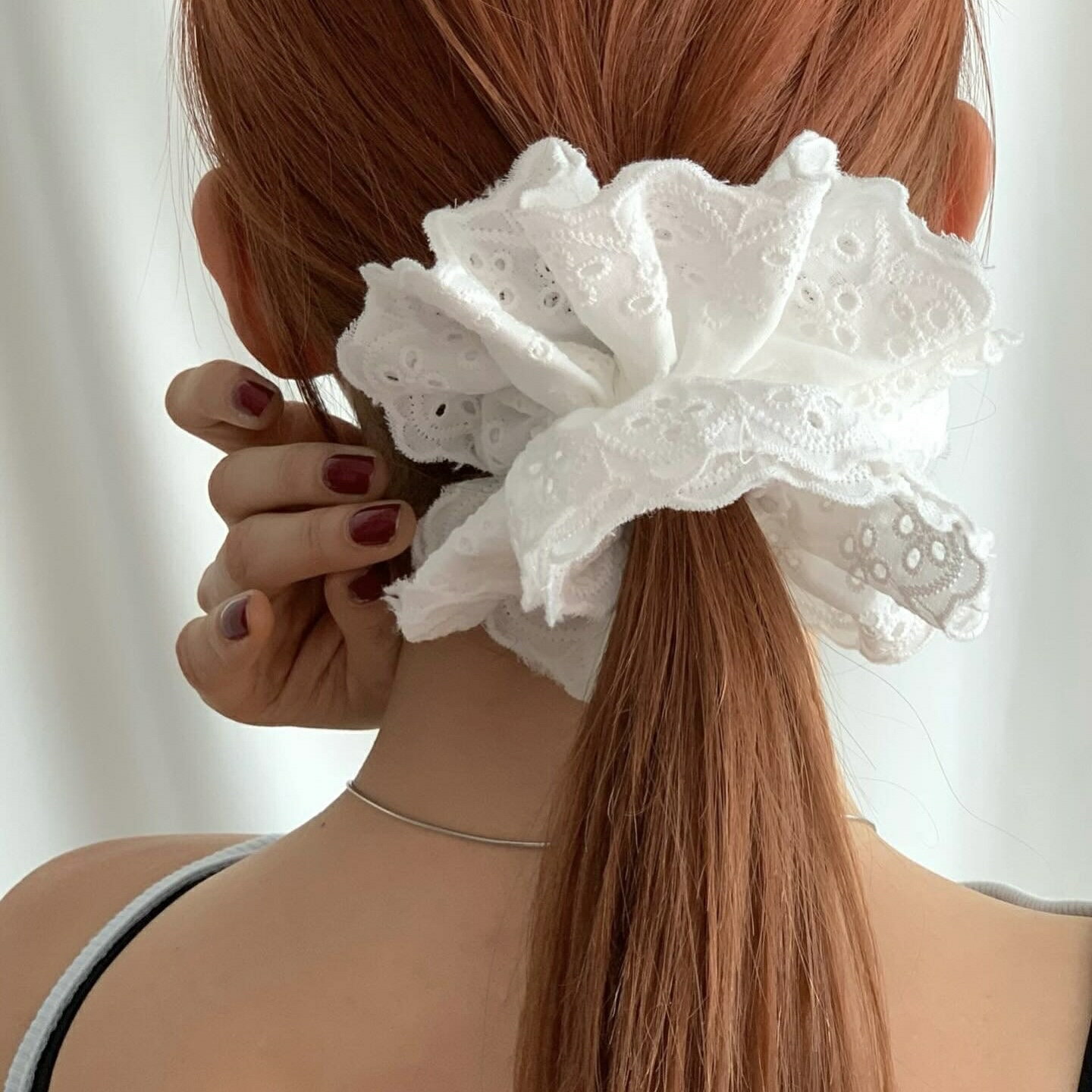 レースシュシュ ヘアアクセサリー シンプル おしゃれ ホワイト 夏アイテム 髪留め ゴム ヘアアレンジ 韓国ヘア 全品送料無料 Z062