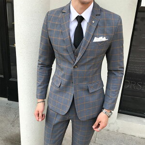 S-5XL チェック柄 スーツ メンズ スーツ 紳士 メンズ スリーピーススーツ 春物 秋 入学式 結婚式 カジュアル 成人式 スーツ 大きいサイズ 男性 成人式 紳士 スーツ メンズ ストレッチ 細身 大きいサイズ メンズスーツ チェック柄 ストレッチ.ネット通販