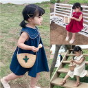 子供服 ワンピース 女の子 キッズ 子供ドレス 無地 ノースリーブ ショート丈 学園風 クルーネック コットン 切り替え シンプル ギフト 夏 かわいい おしゃれ 新作 送料無料(4)