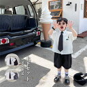 セットアップ キッズ 子供服 男の子 上下セット 半袖シャツ ハーフパンツ 半ズボン フォーマル カジュアル 無地 折り襟 シングル ポケット ウエストゴム お...