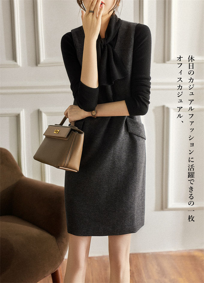 ベストワンピース ノースリーブ ジャンパースカート 深Vネック サロペット 春 秋 冬 無地 膝丈 ミディ丈 ロング丈 フォーマル 体型カバー きれいめ 通学 通勤 シンプル 可愛い 着痩せ 重ね着 オシャレ グレー S~2XL 送料無料