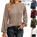 袖レース 刺繍 カットソー シャツブラウス 長袖ブラウス カットソー 大人可愛い レトロ 森ガール ブラウス シャツ シースルー 袖 クルーネック 透け 透け感...