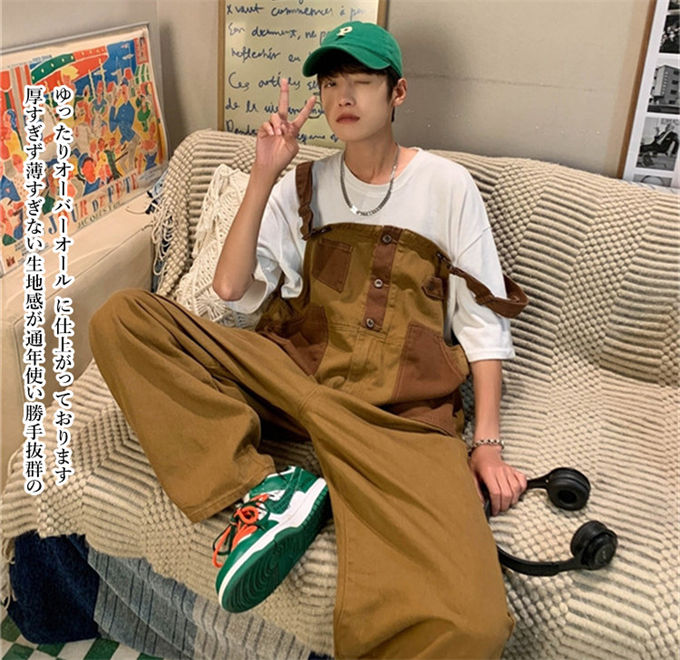 オーバーオール サロペット メンズ つなぎ オールインワン カーゴパンツ ロングパンツ 作業着 作業服 仕事着 無地 チノパン ワークパンツ シンプル カッコイイ ヒップホップ ストリート ユニセックス ゆったり アメカジ 春 夏 秋 冬
