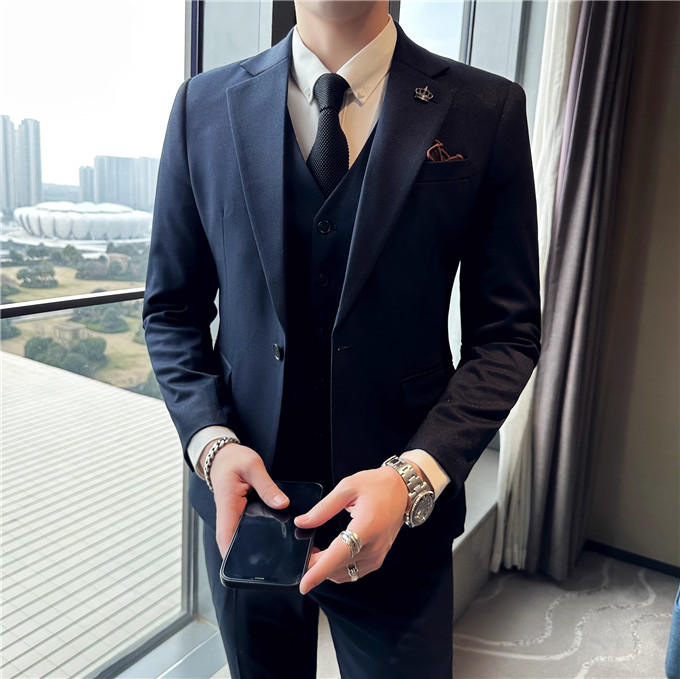 セットアップ スーツ メンズ スリーピーススーツ 成人式 紳士服 秋物 秋冬 スーツ セットアップスーツ スラックス ベスト ビジネス 結婚式 入学式 細身 スリーピーススーツ 男性用 (ジャケット+パンツ+ベスト)