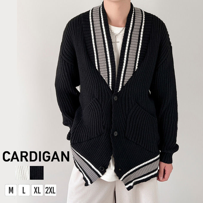 ニット カーディガン 長袖 メンズ トップス 配色 カーディガン 秋 冬 Vネック ニットカーディガン ボーダー きれいめ カジュアル 個性 お洒落 レイヤード 重ね着 オシャレウォーカー 送料無料