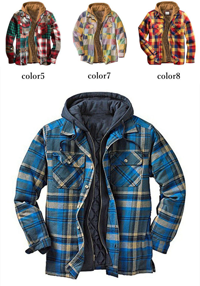 中綿ジャケット メンズ 長袖 ショート丈 フード付き 胸ポケット付き シャツジャケット シングル ファスナー アウター チェック 12色展開 ヴィンテージ風 防寒 保温性 暖かい おしゃれ カジュアル 男性 服 秋服 秋冬 冬物 冬服 新作 20代 30代 40代 50代 送料無料
