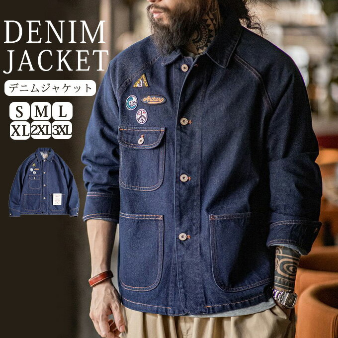 樂天商城 - デニムジャケット ジャケット メンズ Gジャン ブルゾン ウォッシュ加工 アウター 綿 12.8oz 14オンス ジージャン ライトアウター ゆったり 長袖 カジュアル アウター 秋 秋服 春 春服トップス大人 レトロ 通勤 通学 送料無料
