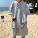 セットアップ メンズ 上下セット 半袖tシャツ POLOネック ハーフパンツ 薄手 トレーニング スポーツ スウェット 韓国服 かっこいい 大きサイズ ヒップホ...