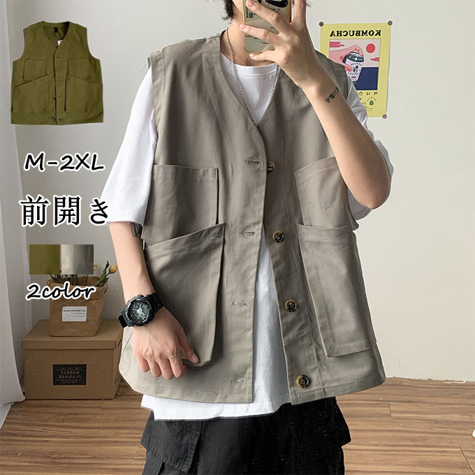 ベストメンズポケット付きチョッキア...