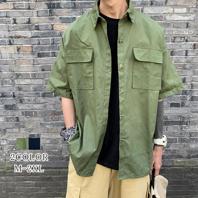 ワークシャツ メンズ 5分袖 トップス ポケット付き アウトドア おしゃれ ゆったり 着痩せ カジュアル かっこいい 通勤 通学 韓国ファッション レトロ 春夏 送料無料