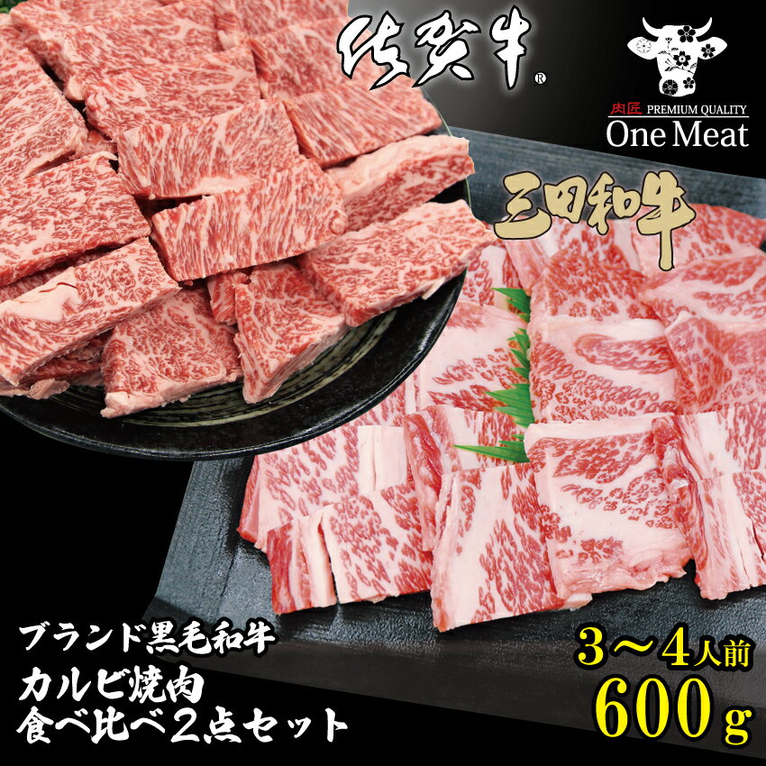 ＼焼肉 BBQ／ 黒毛和牛 カルビ 焼肉 BBQ 2種 セット 3～4人 600g （300g×2） 佐賀牛 三田和牛 グルメ 国産 バーベキュー 食材 食べ比べ..