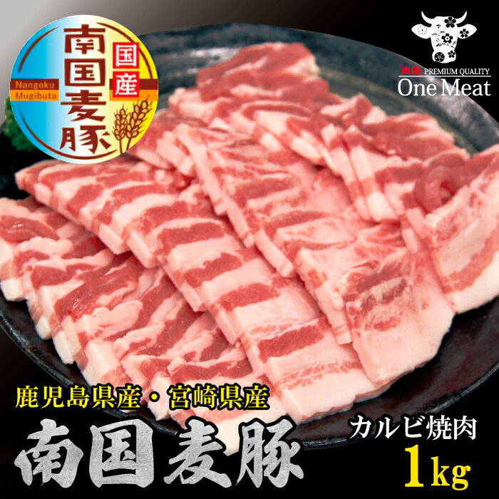 国産豚肉 南国麦豚 カルビ焼肉 1kg 500g 2 鹿児島産 宮崎産 ギフト 贈り物 プレゼント お歳暮