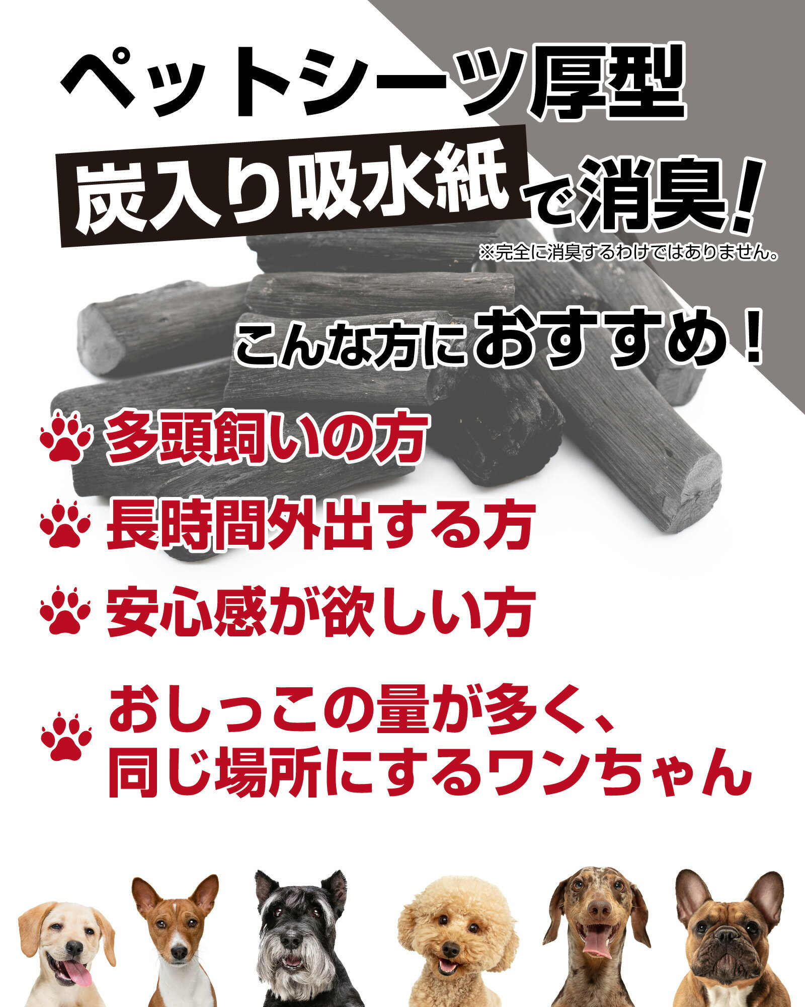 ペットシーツ 厚型 犬 猫用 炭入り吸水紙 スーパーワイド 60×90cm 消臭 トイレシー...