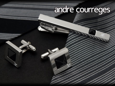 クレージュ ネクタイピン 【最大2000円OFFクーポン 5/23 20:00～5/27 1:59】【andre courreges】アンドレ・クレージュ ネクタイピン＆カフスセット マットブラック スワロフスキー CT4011-CC6011【ネコポス不可】