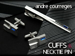 【最大2000円OFFクーポン 5/23 20:00～5/27 1:59】【andre courreges】アンドレ・クレージュ ネクタイピン＆カフスセット ブルー スワロフスキー CT4012-CC6012【ネコポス不可】