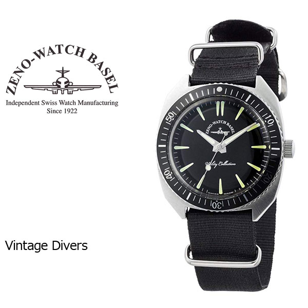 最大2000円OFFクーポン 4 24 20:00 4 27 9:59 ZENO WATCH ゼノウォッチ ダイバーズ Vintage divers クォーツ メンズ 腕時計 ブラック ZN102-SB-NBK