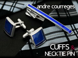 クレージュ ネクタイピン 【andre courreges】アンドレ・クレージュ ネクタイピン＆カフスセット ディープブルー CT4002A-CC6002A【ネコポス不可】