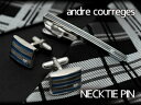 【andre courreges】アンドレ・クレージュ ネクタイピン ブルー×シルバー ボーダー柄 CT4003A 【セットではありません】