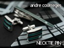 【andre courreges】アンドレ・クレージュ ネクタイピン グリーン×ブラック ボーダー柄 CT4003B 【セットではありません】
