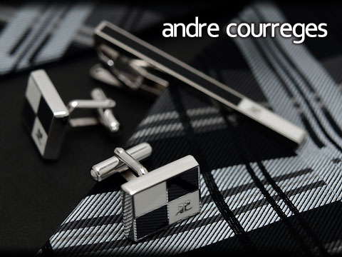 クレージュ ネクタイピン 【10%OFFクーポン 6/1 0:00～6/2 9:59】【andre courreges】アンドレ・クレージュ ネクタイピン＆カフスセット ブラック×ホワイト CT4004B-CC6004B【ネコポス不可】