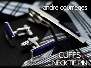 クレージュ ネクタイピン 【10%OFFクーポン 6/1 0:00～6/2 9:59】【andre courreges】アンドレ・クレージュ ネクタイピン＆カフスセット ネイビーブルー　CT4006B-CC6006B【ネコポス不可】