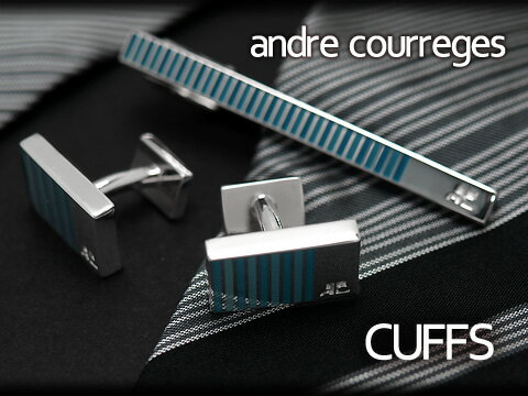 最大2000円OFFクーポン 4 24 20:00 4 27 9:59 andre courreges アンドレ・クレージュ カフス 長方形型スナップ式 ボーダー柄 ブルーグリーン ACC12004