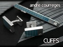 【最大2000円OFFクーポン 5/9〜5/16】【andre courreges アンドレ・クレージュ】 カフス 長方形型スナップ式 ボーダー柄 ブルーグリー...