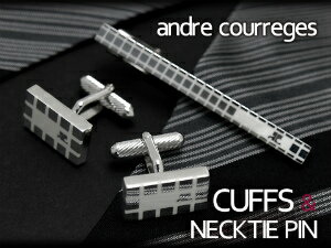 クレージュ ネクタイピン 【最大2000円OFFクーポン 5/23 20:00～5/27 1:59】【andre courreges アンドレ・クレージュ】　ネクタイピン＆カフスセット　エポキシ　長方形　シルバー×ホワイト　ACT4002-ACC8002