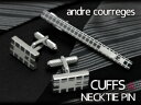 クレージュ ネクタイピン 【最大2000円OFFクーポン 4/24 20:00～4/27 9:59】【andre courreges アンドレ・クレージュ】　ネクタイピン＆カフスセット　エポキシ　長方形　シルバー×ホワイト　ACT4002-ACC8002