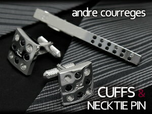 クレージュ ネクタイピン 【10%OFFクーポン 5/18 0:00～5/21 9:59】【andre courreges】アンドレ・クレージュ ネクタイピン＆カフスセット スワロフスキー 正方形 シルバー×ブラック ACT4005-ACC8005【ネコポス不可】