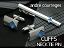 【andre courreges】アンドレ・クレージュ ネクタイピン&カフスセット スワロフスキー シルバー×ブルー ACT4008-ACC8008【ネコポス不...