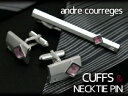 【andre courreges】アンドレ・クレージュ ネクタイピン&カフスセット スワロフスキー シルバー×ピンク ACT4009-ACC8009【ネコポス不...