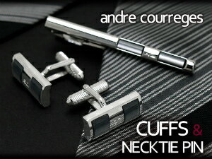 クレージュ ネクタイピン 【最大2000円OFFクーポン 5/23 20:00～5/27 1:59】【andre courreges アンドレ・クレージュ】　ネクタイピン＆カフスセット　アクリル シルバー×グレー　ACT5001-ACC10001