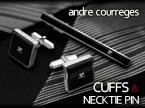 【最大2000円OFFクーポン 4/14 20:00～4/17 9:59】【andre courreges】アンドレ・クレージュ ネクタイピン＆カフスセット アクリル ブラック ACT5003-ACC10003【ネコポス不可】