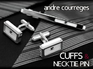 クレージュ ネクタイピン 【andre courreges アンドレ・クレージュ】　ネクタイピン＆カフスセット　アクリル シルバー×ホワイト　ACT5005-ACC10005