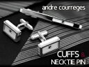 【andre courreges アンドレ・クレージュ】 ネクタイピン&カフスセット アクリル シルバー×ホワイト ACT5005-ACC10005