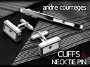 【最大2000円OFFクーポン 4/24 20:00～4/27 9:59】【andre courreges アンドレ・クレージュ】　ネクタイピン＆カフスセット　アクリル シルバー×ホワイト　ACT5005-ACC10005