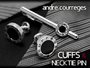 クレージュ ネクタイピン 【10%OFFクーポン 5/18 0:00～5/21 9:59】【andre courreges アンドレ・クレージュ】　ネクタイピン＆カフスセット　オニキス シルバー×ブラック　ACT5201-ACC12001