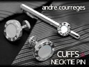 クレージュ ネクタイピン 【最大2000円OFFクーポン 4/24 20:00～4/27 9:59】【andre courreges アンドレ・クレージュ】　ネクタイピン＆カフスセット　シェル シルバー×ホワイト　ACT5202-ACC12002