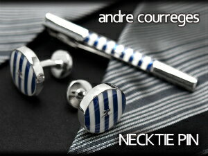 クレージュ ネクタイピン 【10%OFFクーポン 6/5 0:00～6/11 1:59】【andre courreges】アンドレ・クレージュ ネクタイピン ボーダー柄 ブルー×ホワイト ACT5203 【セットではありません】