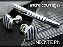 【andre courreges】アンドレ・クレージュ ネクタイピン ボーダー柄 ブルー×ホワイト ACT5203 【セットではありません】