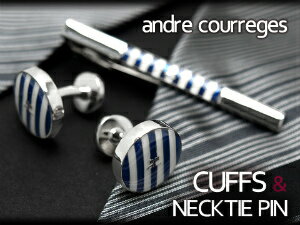 クレージュ ネクタイピン 【10%OFFクーポン 6/5 0:00～6/11 1:59】【andre courreges アンドレ・クレージュ】　ネクタイピン＆カフスセット　ボーダー柄 ブルー×ホワイト　ACT5203-ACC12003