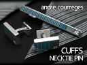 クレージュ ネクタイピン 【最大2000円OFFクーポン 4/24 20:00～4/27 9:59】【andre courreges アンドレ・クレージュ】　ネクタイピン＆カフスセット　ボーダー柄 ブルー×アクアブルー　ACT5204-ACC12004