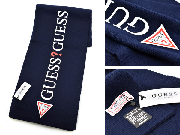 【2/19〜2/23 10％オフクーポン配布中】【GUESS】ゲス 男女兼用 ユニセックス メンズ レディース マフラー ストール 縦ロゴ入り 無地 GS18-8852DS-NVY【有料ラッピング不可】【あす楽】