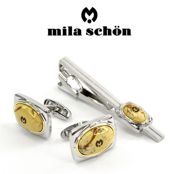 ミラショーン(ネクタイピン） 【最大2000円OFFクーポン 4/24 20:00～4/27 9:59】【mila schon】ミラショーン カフス ネクタイピンセット 専用ボックス付き ピクチャー・ジャスパー MST8004-MSC15004