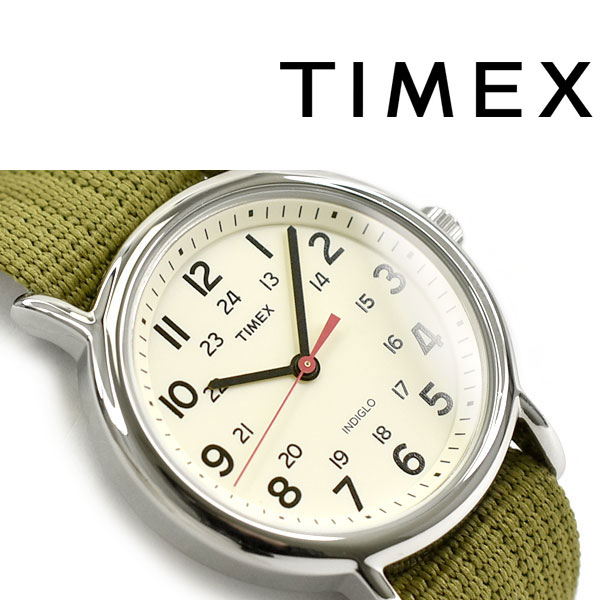 【国内正規品】タイメックス ウィークエンダー セントラルパーク アナログ クォーツ 腕時計 37mm クリームダイアル グリーン ナイロンベルト T2N651 【延長保証対象外】