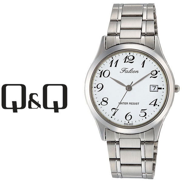 【ネコポス送料無料】【レビューを書いて1年保証】シチズン CITIZEN Q&Q キューキュー Falcon ファルコン メンズ 腕時計 ホワイト × シルバー D008-204