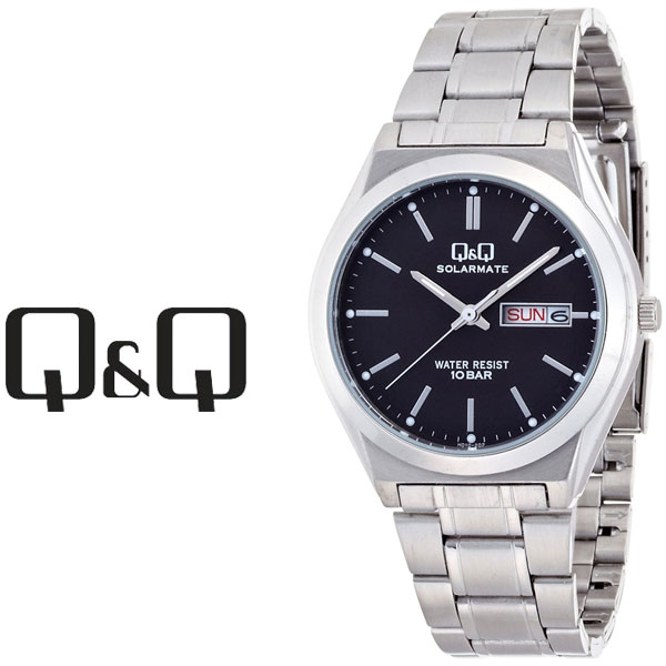 キネティック・オートリレー 【最大2000円OFFクーポン 5/23 20:00～5/27 1:59】シチズン CITIZEN Q&Q キューキュー SOLARMATE　ソーラーメイト スタンダード ペアモデル ソーラー メンズ 腕時計 ブラック × シルバー H010-202