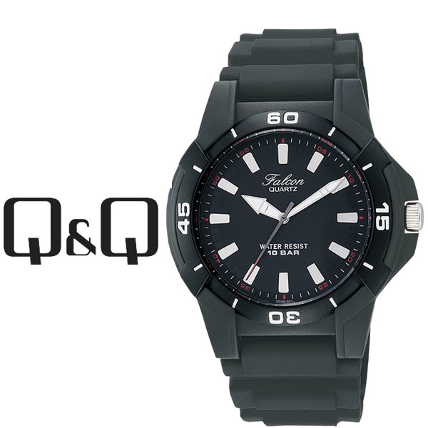 【ネコポス送料無料】【レビューを書いて1年保証】シチズン CITIZEN Q&Q キューキュー Falcon ファルコン スタンダードモデル メンズ 腕時計 ブラック × ブラック Q596-851のサムネイル