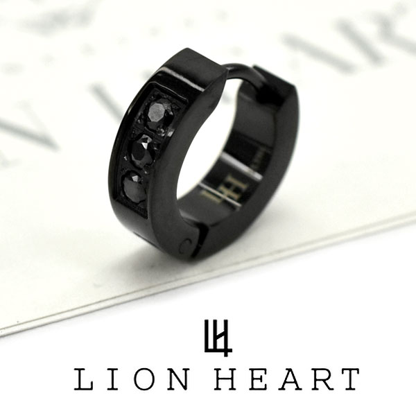 【最大2000円OFFクーポン 4/24 20:00～4/27 9:59】LION HEART ライオンハート 1点売り ステンレス シングルフープピアス ブラック LHMP004N